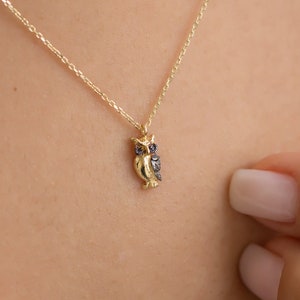 14K Solid Gold Owl Necklace/ Dainty Owl Pendant/ Night Owl Necklace/ Minimalist Jewelry For Women/ Gift For Animal Lovers/ Bird Lover Gift