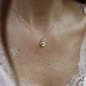 14K Solid Gold Perlenkette, Zierliche Perlen Anhänger, Süßwasser Perlenkette, Perlen Gold Penfant, Hochzeitsgeschenk, Brautjungfer Geschenk