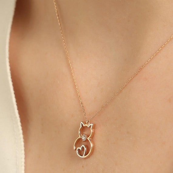 Details about   14K Yellow Gold Cat Pendant For Woman