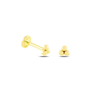 Dainty 14k oro macizo delicado triángulo 3 puntos figura solitario tornillo oreja piercing/pendiente