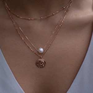 Dainty 14k Solid Gold Chain Floating Pearl Necklace, 14k Rose Gold One Pearl Pendant Wedding Necklace image 3