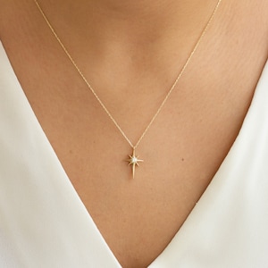 Dainty 14K Solid Gold North Star Necklace,  Delicate North Star Pendant, Polaris Pendant, Gold Star Celestial Guide Jewelry Gift For Her