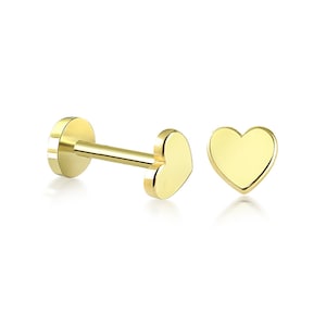 Dainty 14k Solid Gold Delicate Heart Figure Screwback Ear Piercing/Stud