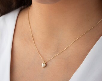 14K Solid Gold Heart Necklace: Dainty Minimalist Pendant
