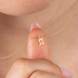 14k Solid Rose, White, Yellow Gold Chain and Gemini Zodiac Pendant Necklace