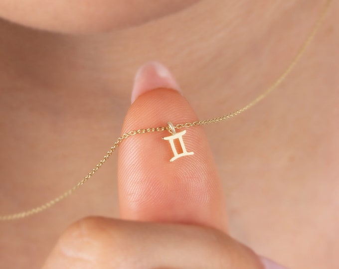 14k Solid Rose, White, Yellow Gold Chain and Gemini Zodiac Pendant Necklace