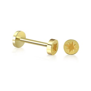 Delicado ouro maciço 14k delicado North Star Figure Screwback Ear Piercing / Stud
