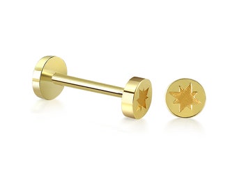 Dainty 14k Solid Gold Delicate North Star Figure Screwback Ear Piercing/Stud