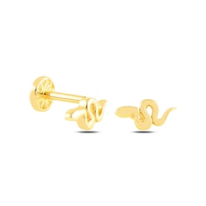 Dainty 14k Solid Gold Delicate Snake Figure Screwback Ear Piercing/Stud