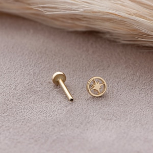 Dainty 14k Solid Gold Compass Figure Screwback Ear Piercing/Stud