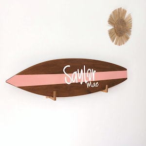 Surfboard Wood Name Sign Above Crib Sign Nursery Decor Surf Board Wall Art Baby Shower Ocean Themed Nursery Girls