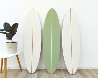 Sage Green and Ivory Surfboard Wall Art Decor - Handcrafted Natural Wood Sign - Coastal Artwork – Surf Decor