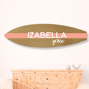 Surfboard Wood Name Sign Wall Art Above Crib Sign Nursery Decor Surf Baby Shower Ocean Themed Nursery Girl