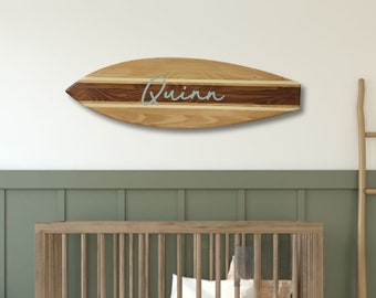 Personalized surfboard baby name sign Wooden Name sign Above Crib Surf board Wall Art for Nursery room Baby Shower sign