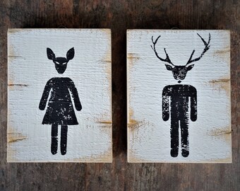 Wooden toilet signs Doe buck sign Toilet door signs – Women Men sign – Rustic toilet sign - Funny toilet sign – WC sign Wood restroom sign