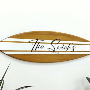 Surfboard Guest Book Wooden Wedding Sign Alternative Personalized Beach themed wedding Last Name sign