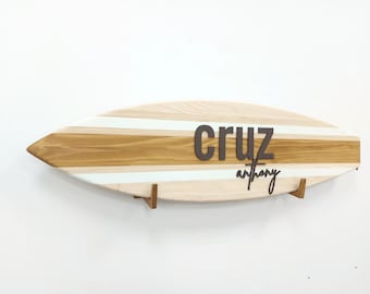 Wooden Surfboard Name Sign – Coastal Nursery Decor with 3D Letters - Above Crib Wall Art