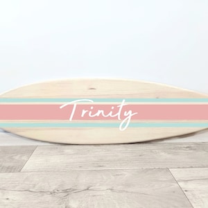 Custom Girl Name Sign - Wood Surfboard Wall Art - Above Crib Sign - Ocean Themed Nursery Decor - Coral and Mint Baby Name Sign