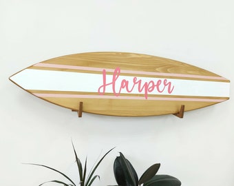 Personalized Surfboard Name Sign - Baby Room Wall Art Decor - Unique Above Crib Name Plaque - Wooden Surf Board Girls Nursery Sign