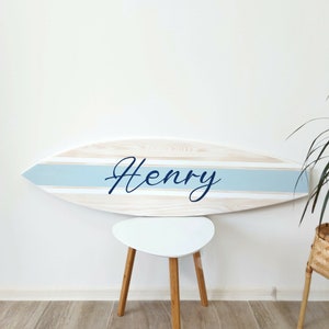 Custom Wood Name Surfboard Sign Wall Art for Baby Shower Gift Baby Boy Name Sign for Nautical Nursery Above Crib Plaque Ocean Inspired