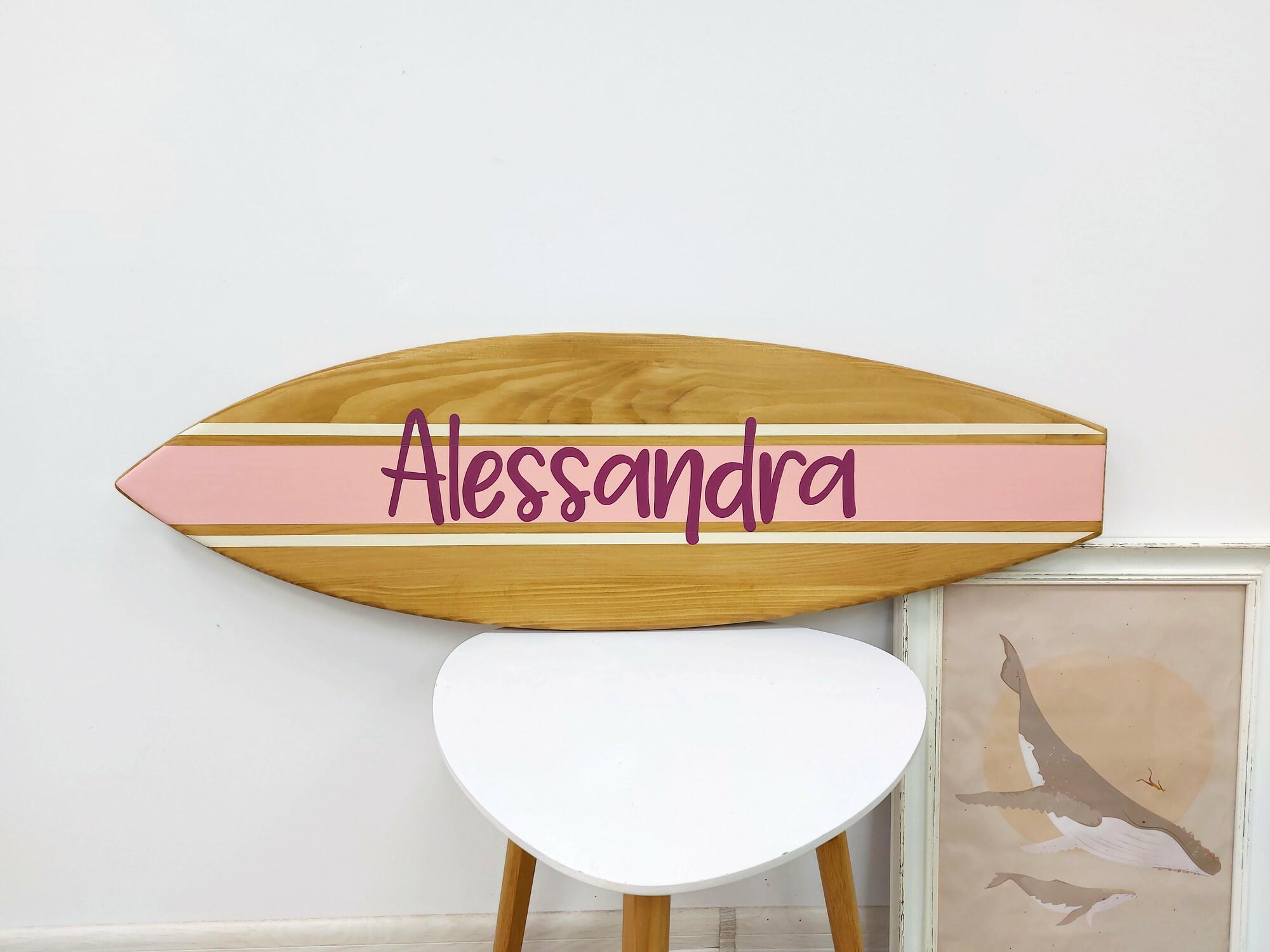 Decorative Surfboard Baby Name Sign Coastal Nursery Wall Art Natural ...