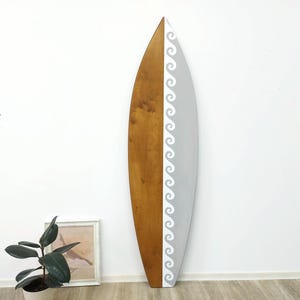 Decorative surfboard wall art decor with waves Retro style Wooden surfboard sign Beachy themed room