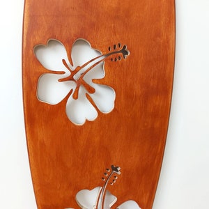 Surfboard wall art Decorative surf board with Hibiscus flowers Hawaiian decor image 3