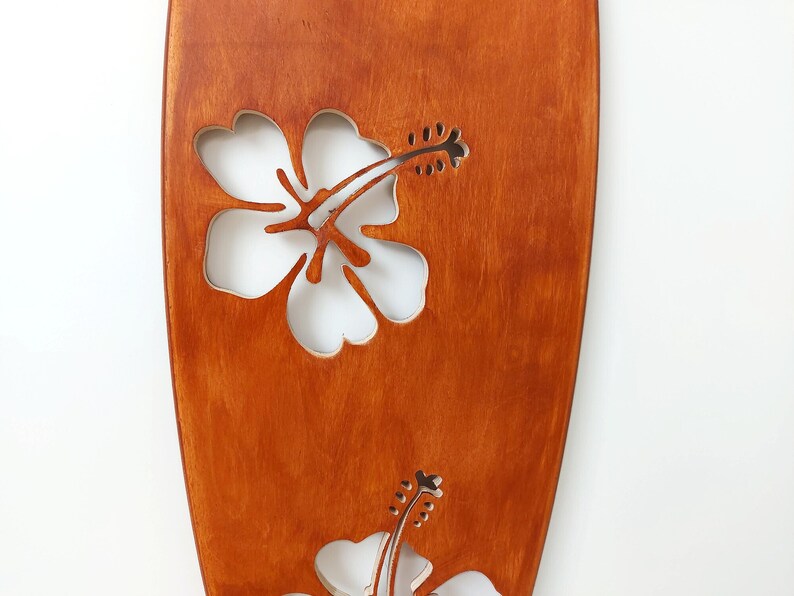 Surfboard wall art Decorative surf board with Hibiscus flowers Hawaiian decor image 3