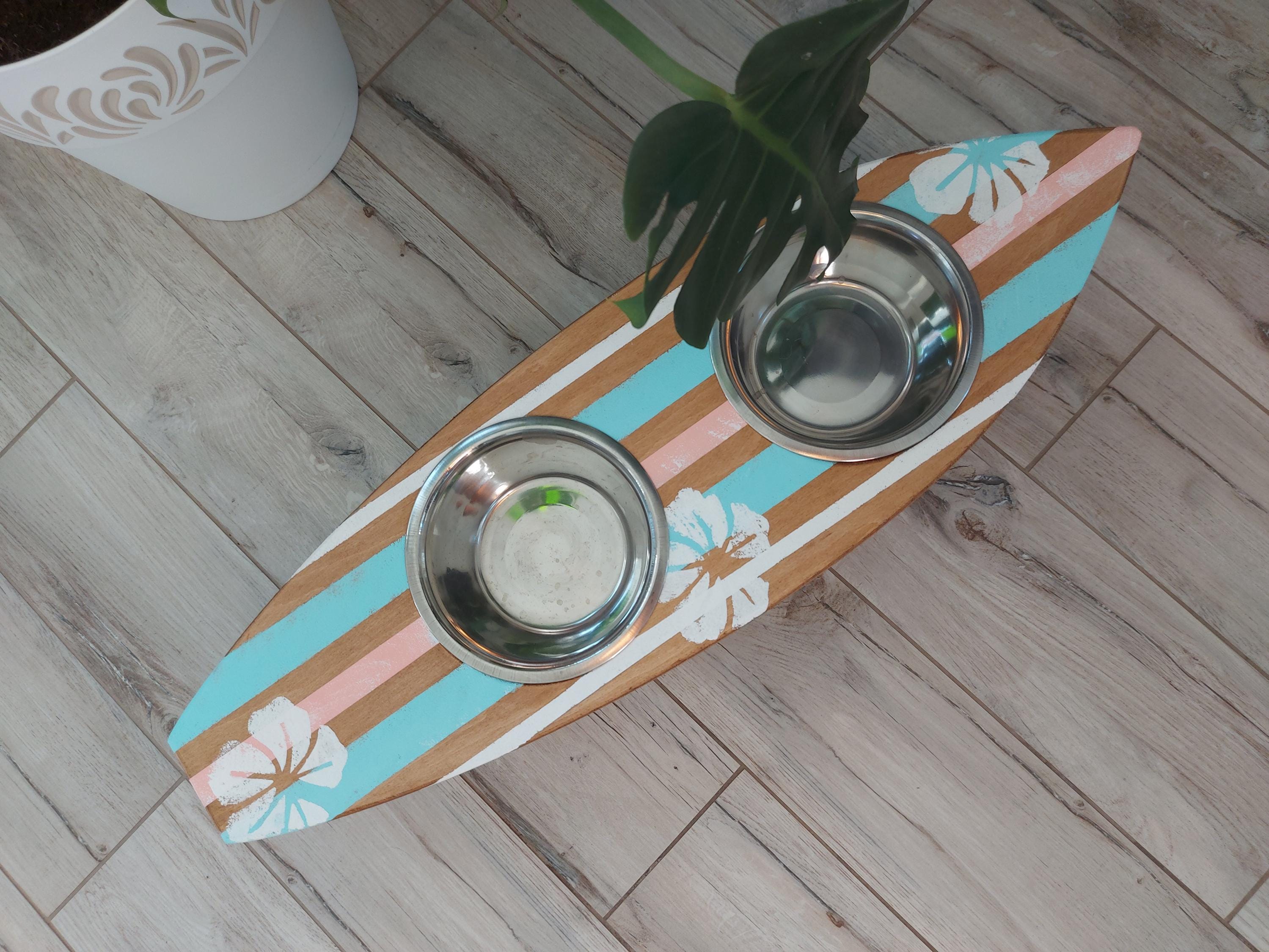 サーフィン・ボディボード Pet food stand   Ocean art Surfboard Dog Bowl Holder 3 Bowls Feeding Stand for Cat Dog