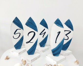 Surfboard table numbers for beach wedding Ocean inspired Nautical event Wedding Cenerpiece