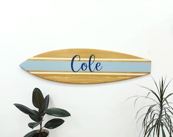 Personalized Surfboard Wall Art with Name Natural Wood