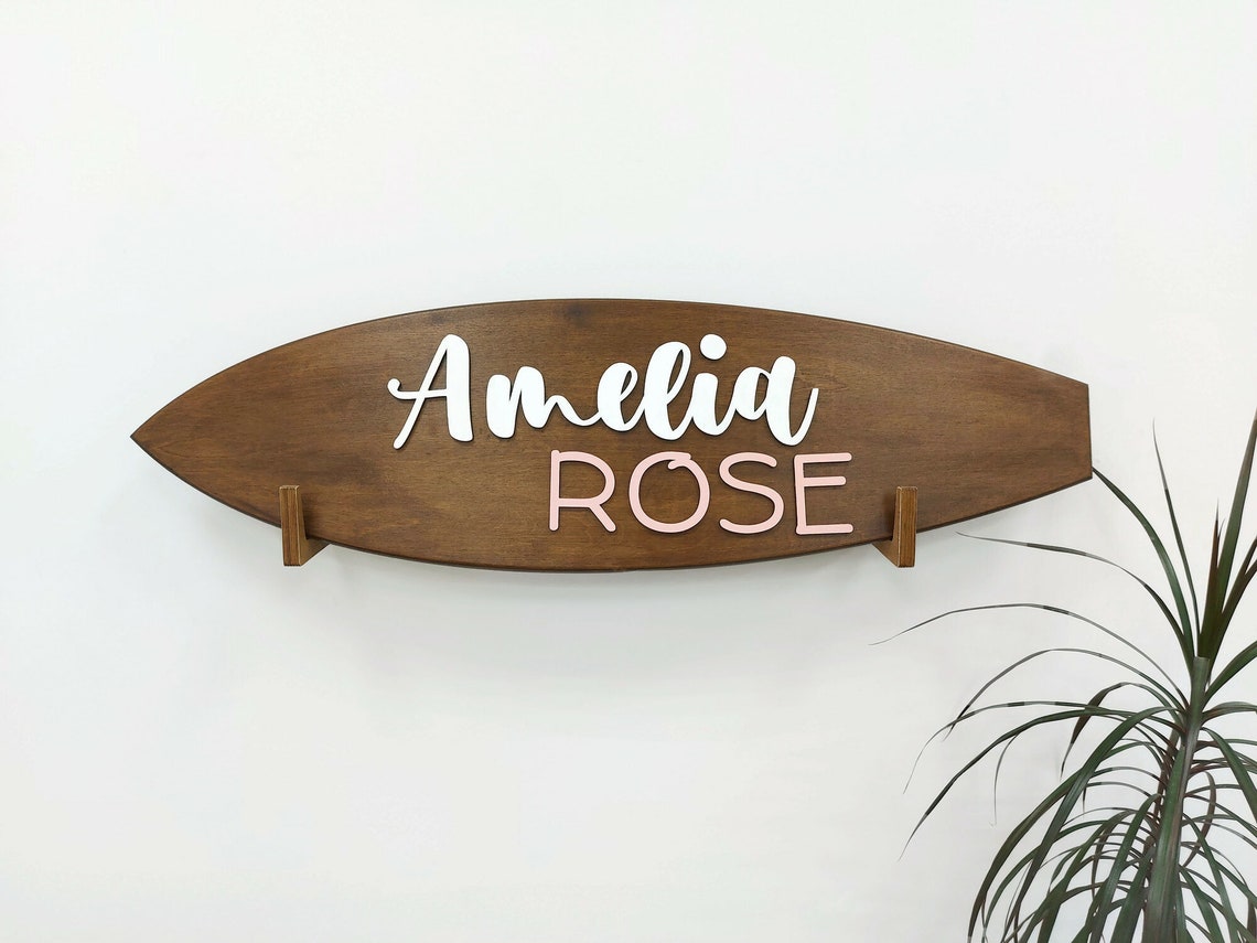 Personalized Surfboard Baby Crib Sign 3D Wooden Name Sign Nursery ...
