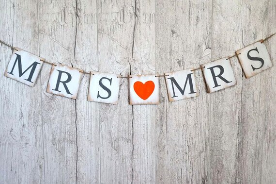 Mrs And Mrs Banner Wooden Wedding Sign Bridal Shower Decor Etsy