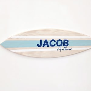 Letrero de pared con diseño de tabla de surf de madera natural, decoración con nombre personalizado
