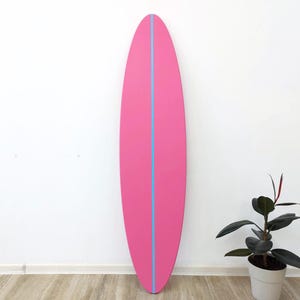 Custom Surfboard Wall Art Sign Hot pink Beachy themed room Coastal artwork Surf decor