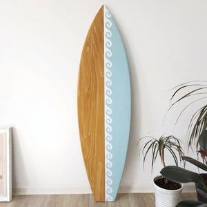 Surfboard wall art decor with waves Wooden surf home decor Customizable surfboard Beach interior design