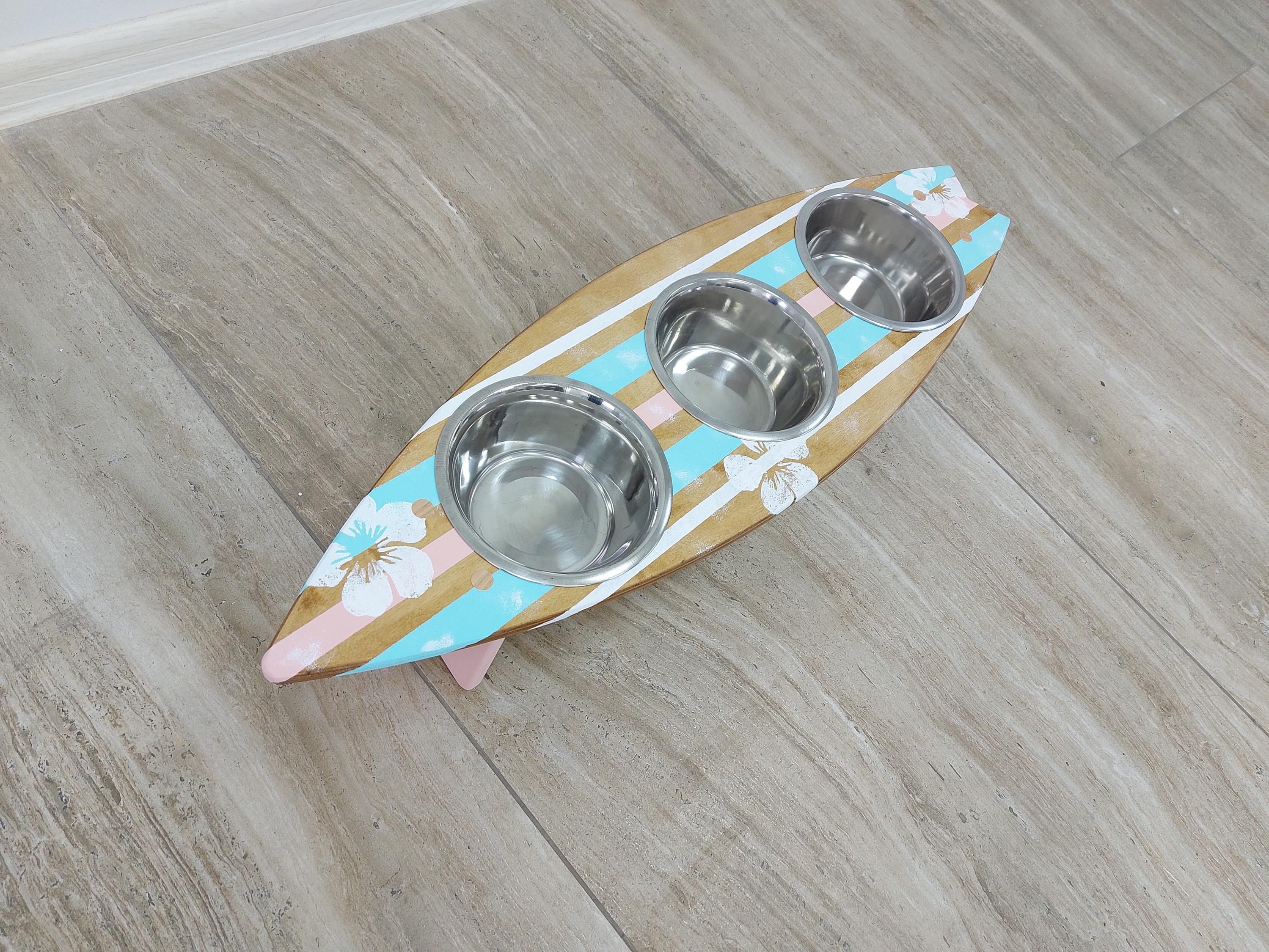 サーフィン・ボディボード Pet food stand   Ocean art Surfboard Dog Bowl Holder 3 Bowls Feeding Stand for Cat Dog