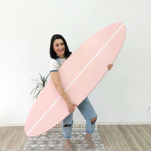 Decorative surfboard wall art sign for beach themed house Pale pink Wooden Surf board