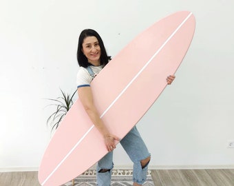 Decorative surfboard wall art sign for beach themed house Pale pink Wooden Surf board