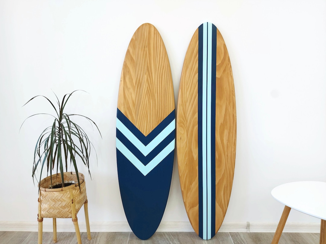 Custom Surfboard Wall Art Decor Handcrafted Natural Wood Sign With Navy