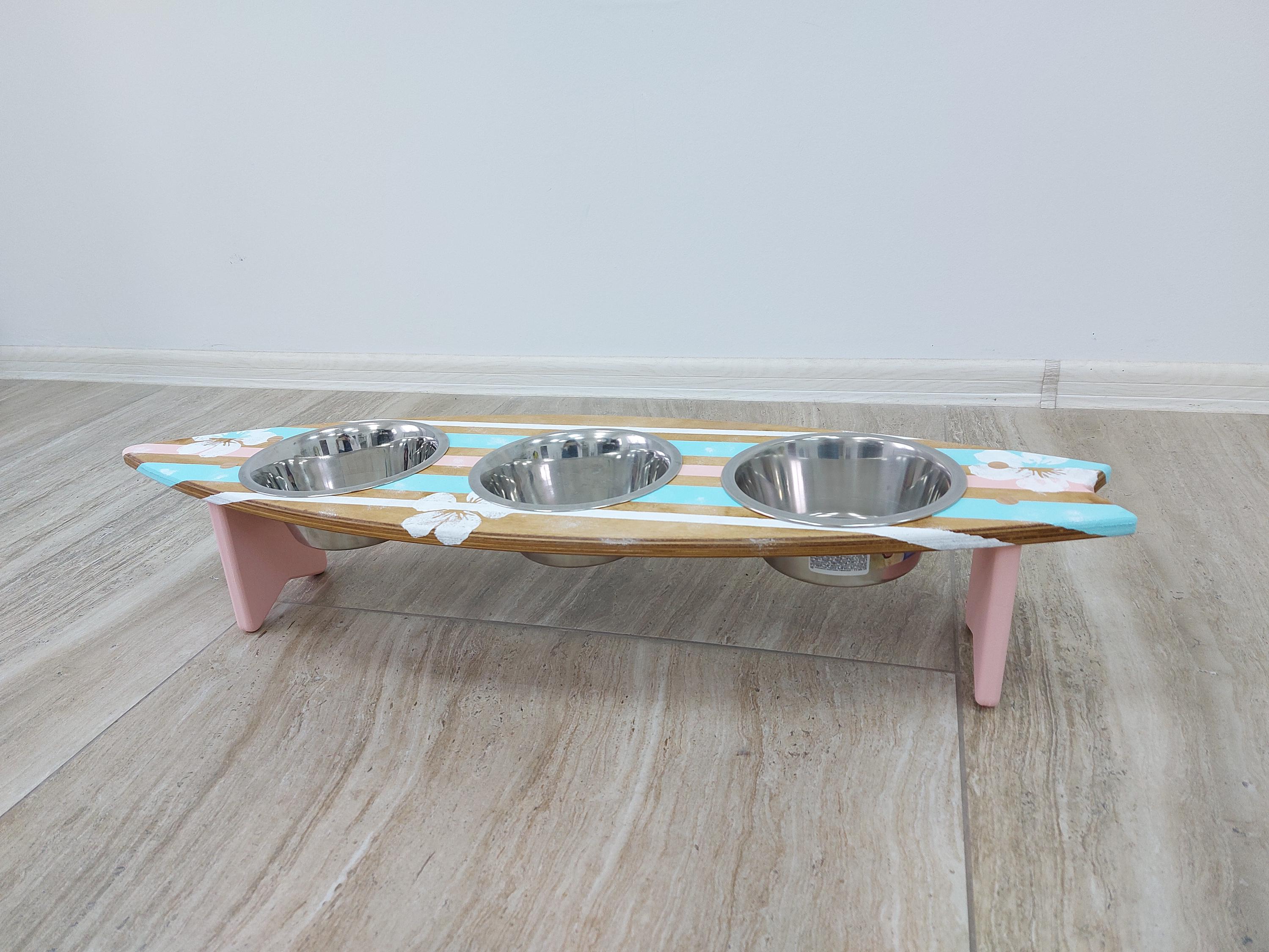 サーフィン・ボディボード Pet food stand   Ocean art Surfboard Dog Bowl Holder 3 Bowls Feeding Stand for Cat Dog