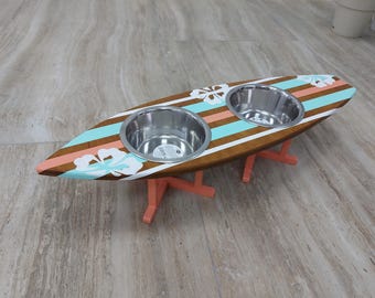 サーフィン・ボディボード Pet food stand   Ocean art Surfboard Dog Bowl Stand – Elevated Coastal Pet Feeder - Etsy