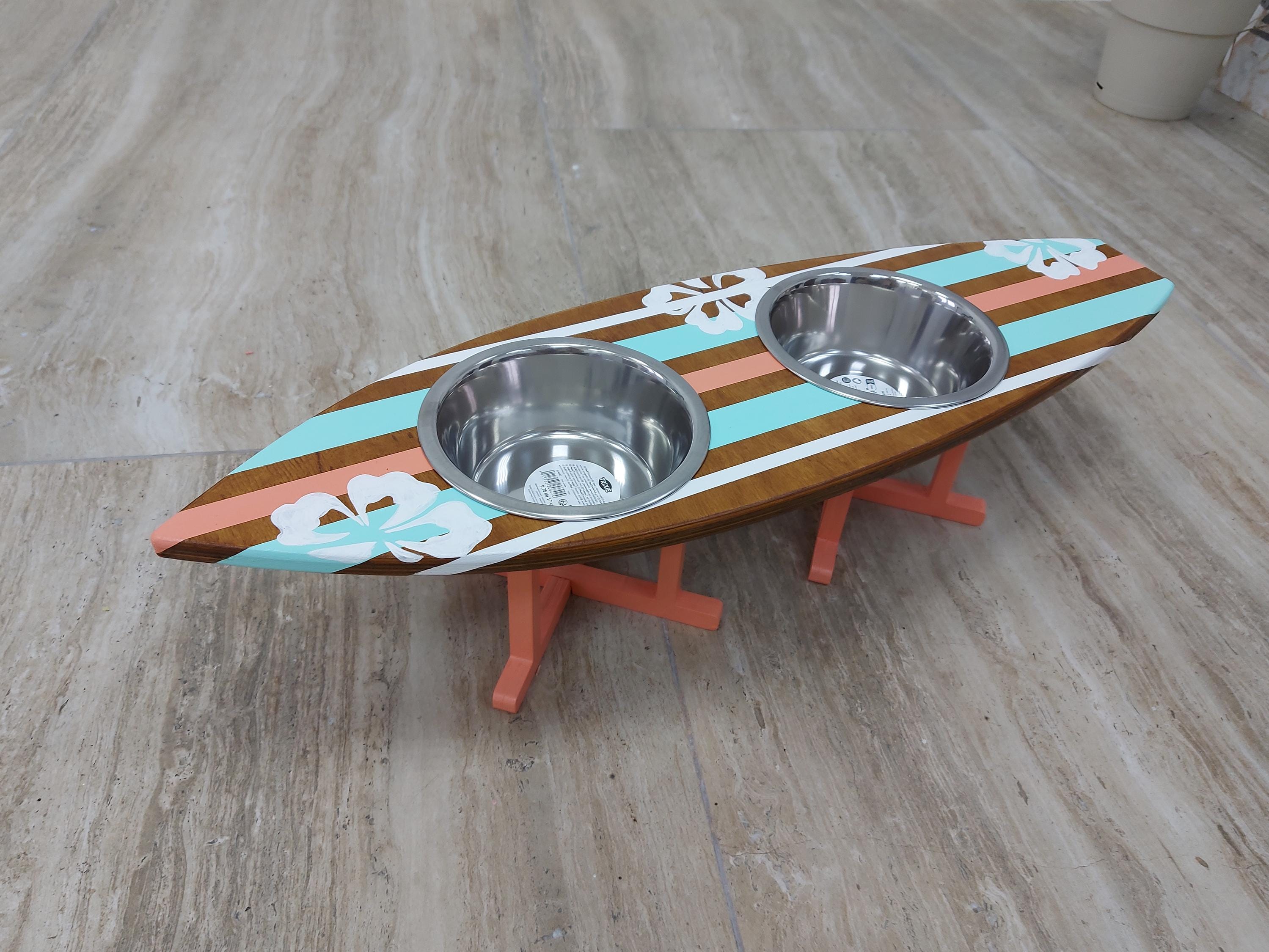 サーフィン・ボディボード Pet food stand   Ocean art Surfboard Dog Bowl Stand – Elevated Coastal Pet Feeder - Etsy