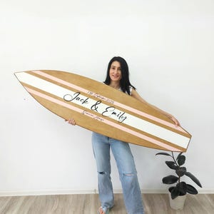 Wooden Surfboard Guest Book Alternative Decorative Sign Last Name Sign Beach Wedding Gift