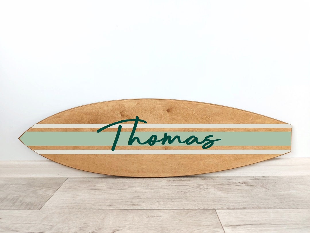 Personalized Surfboard Name Sign Sage Green Wall Art Decor Handcrafted