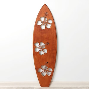 Surfboard wall art Decorative surf board with Hibiscus flowers Hawaiian decor image 1