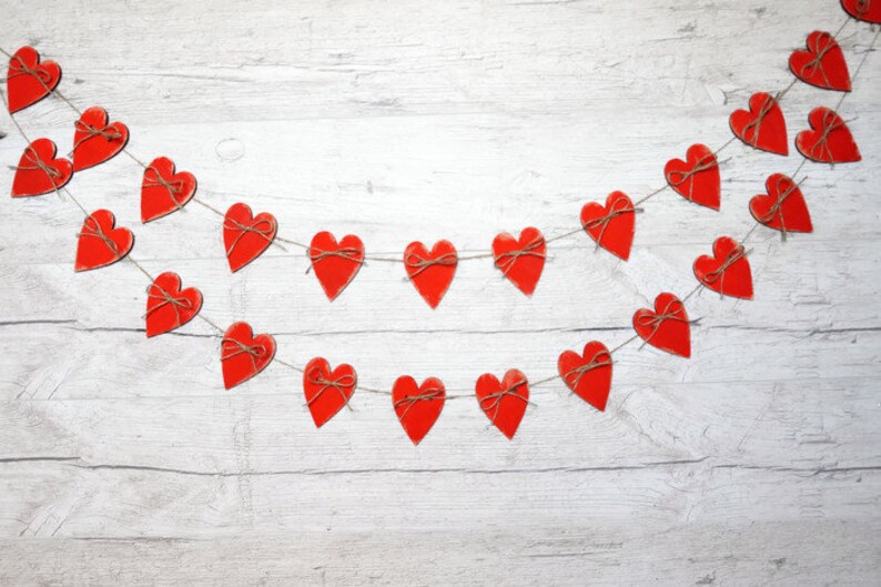 Rustic Valentine garland large wood heart garland Valentines | Etsy