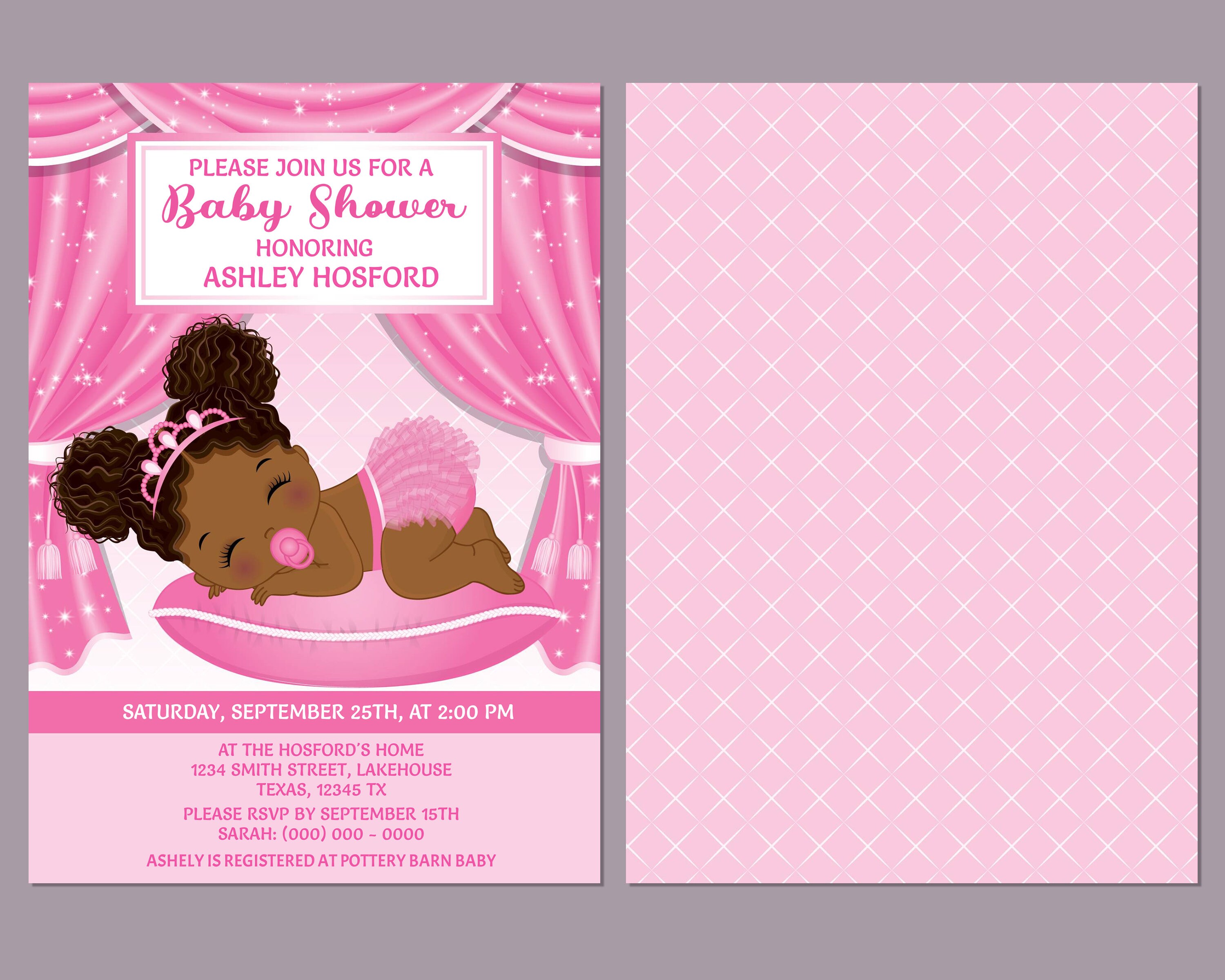 Black Baby Girl Invitation Template Printable Invitation for - Etsy