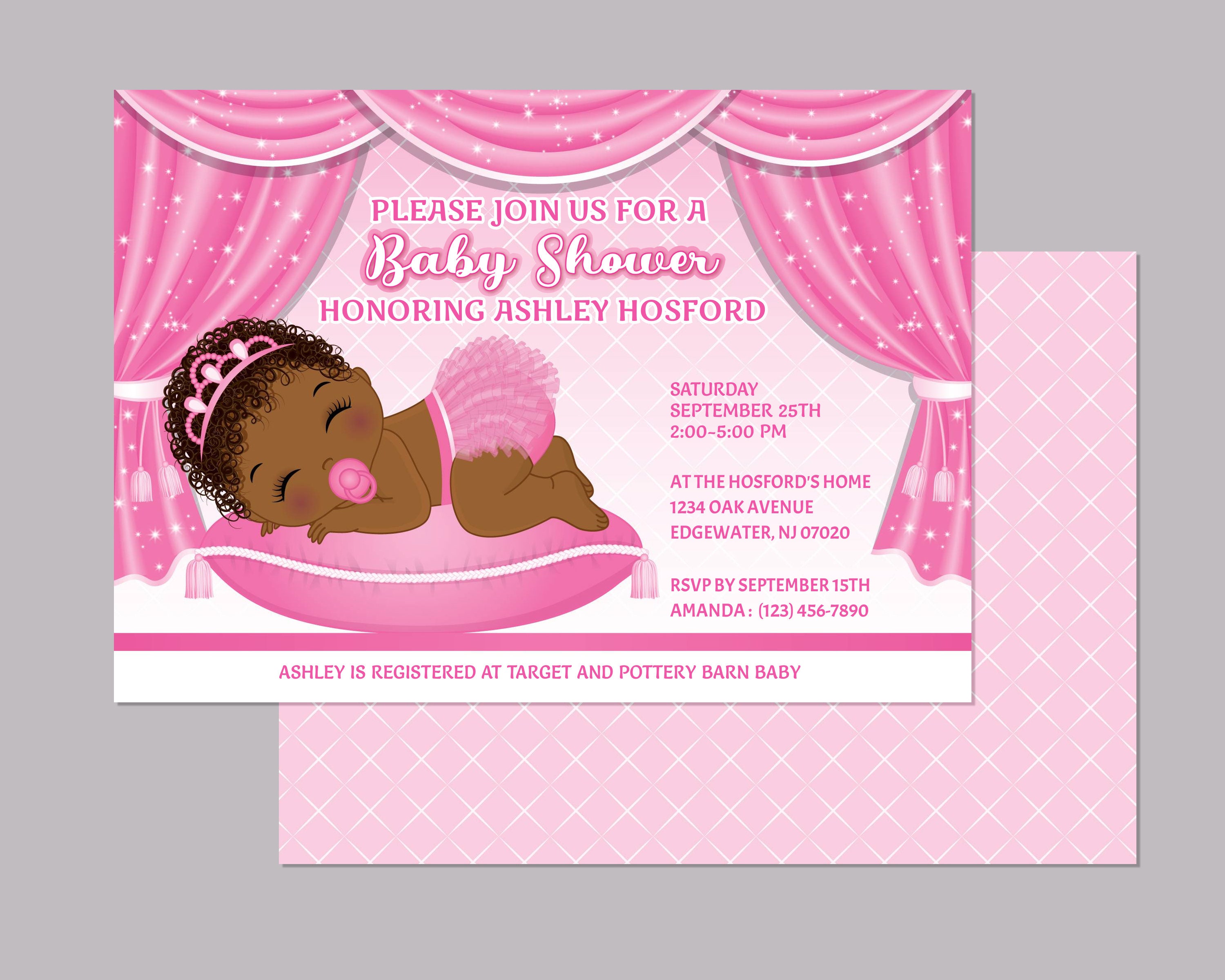 Black Baby Girl Invitation Template Printable Invitation for - Etsy