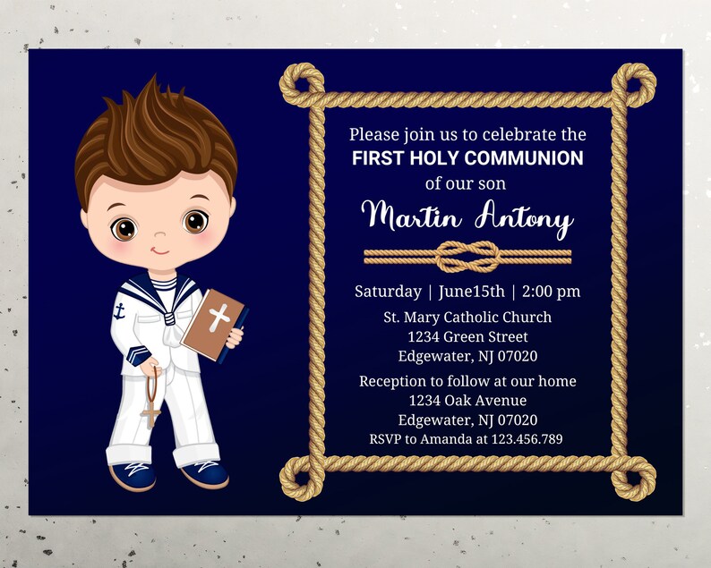 Boy First Holy Communion Invitation Spanish Sailor Etsy